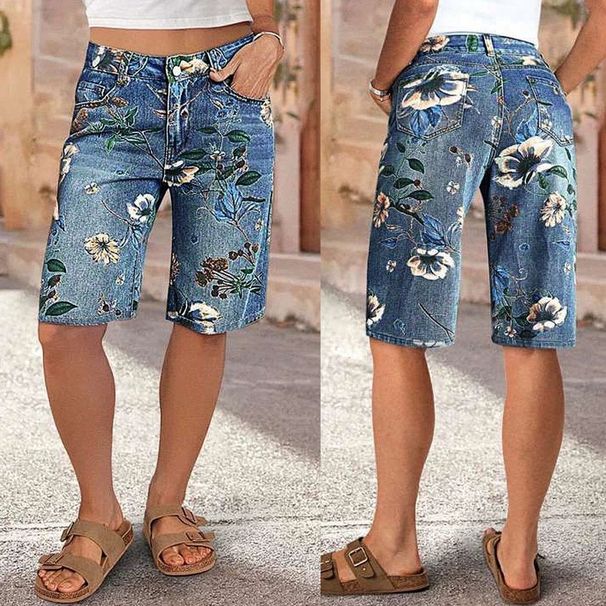 Women's Clothing Women's High-Waisted Slimming Wide Leg Denim Shorts Floral Print Spring Summer Formal Casual Bottoms_ecoleips.com