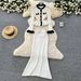 Women's Clothing Two Piece Suit Long Sleeve Sweater Skirt Set Autumn Collection French Contrast Metal Button Lotus Leaf Hem_ecoleips.com