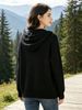 Solid Black Zip Up Drawstring Hood Pit Rib Knit Cardigan, Loose Lightweight Breathable Soft Skin-touch Long Sleeve Pocket Sweater_ecoleips.com