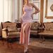Temperament Light Luxury Sexy Sequin One Shoulder Dinner Party Cocktail Little Evening Dress_ecoleips.com