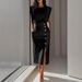Women's Clothing Women's Round Neck Sleeveless Dress With Button Detail And Slit Long Skirt Solid Color For Formal & Casual For Women_ecoleips.com