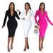 Fashion Women's Deep V Sexy Long Sleeve Versatile Wrap Hip Dress_ecoleips.com