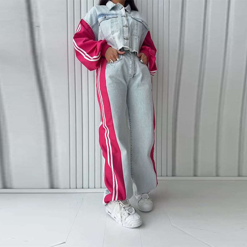 Women's Casual Striped Denim Pants Set Comfortable Fashionable Pant Sets_ecoleips.com