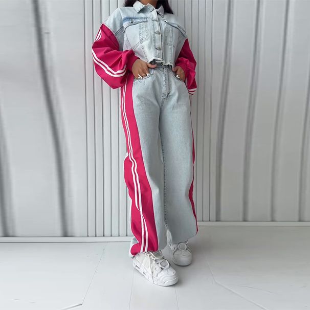 Women's Casual Striped Denim Pants Set Comfortable Fashionable Pant Sets_ecoleips.com