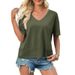 Women's Solid Color Patchwork T-Shirt V-Neck Short Sleeve Loose Top Fashion Summer New Arrival_ecoleips.com