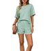 European And American Style Women's Knitted Striped Fashion Casual Shorts Sports Suit Summer New Arrivals Cross Border Clothing for Women_ecoleips.com