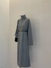 Autumn And Winter New Turtleneck Knitted Dress Femininity Lazy Style Gray Long-sleeved Sweater Long Skirt Bottom Skirt_ecoleips.com