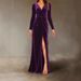 Women’s V-Neck Bodycon Dress – Elegant Slit, Stretchy Knit Fabric (S-5XL, Polyester-Spandex Blend, Work-to-Party Versatility)_ecoleips.com