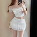 Ins Style Summer New Sweet Puff Sleeve Top Women's Ruffled Skirt Two-Piece Set_ecoleips.com