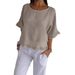 New 2025 Summer Women's Short Sleeve Round Neck Cotton Linen Solid Color Loose Fit Shirt_ecoleips.com