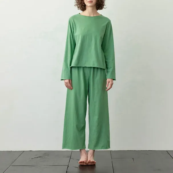 100% Cotton Women's Pajamas Two-Piece Sets Spring New Korean Casual Homewear Ladies Long-Sleeved Top + Elastic Waist Pants Suit_ecoleips.com