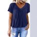Cross-border Foreign Trade European And American Clothing T-shirt, New Casual Pleated Solid Color V-neck_ecoleips.com