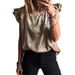 Aria Basics Aria Basics Fashionable Vest With Ruffled Edges, Round Neck, Gold Attern, Ullover Style, Non-elastic, Loose, Sleeveless Women's_ecoleips.com