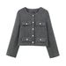 Women's Round-Neck Long-Sleeve Tweed Jacket – Classic Elegance For Casual & Formal Occasions (Gray/Red/Black/White, Sizes S-L)_ecoleips.com