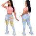 Women's Clothing Washed Distressed Fringe Jeans Flared Pants Slim Fit Casual Long Denim Handmade_ecoleips.com