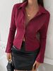 New Fashion Casual Versatile V-Neck Striped Long-Sleeve Shirt Top_ecoleips.com