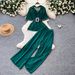 Women's Clothing Two Piece Women's Summer Pants Set Studded Waist Cinching Top High-Waisted Wide Leg Pants Relaxed Style_ecoleips.com