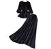 Women's French Style Relaxed Fit Shirt And High Waisted Skirt Two Piece Set With Tie Waist Three Quarter Sleeves Style_ecoleips.com