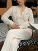 Women Lightweight Breathable Hollow Lace Knit Cardigan Crew Neck Pearl Button Long Sleeve Sheer Loose Knit Jacket_ecoleips.com