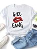 Girl Gang Red Lips Brush Letter Print Retro Graphic T-Shirt, Women Oversized Soft Cotton Tee, Feminist Daily Streetwear Party Top_ecoleips.com