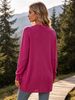 Hot Pink V Neck Pit Rib Knit Cardigan, Loose Lightweight Breathable Soft Skin-touch Button Long Sleeve Air Conditioning Jacket_ecoleips.com