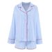 Pure Cotton Striped Color-Block Long Sleeve Shorts Loose Pajama Set European And American Autumn New Cross-Border_ecoleips.com