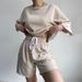 Women's Casual Two Piece Set Short Sleeve round Neck Tie Shorts Loose Fit European American Style New 2025_ecoleips.com