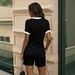 Women's Summer Fresh Two Piece Set Round Neck Short Sleeve Top And Shorts Color Block Design Black White Print 8010_ecoleips.com