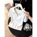 Women's Trendy White Polo Collar Half Zip Knit Top Short Sleeved Slim Fit Summer Design_ecoleips.com
