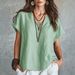 Women's Solid Color V Neck Shirt Casual Loose Short Sleeve Linen Top Spring Summer European American_ecoleips.com