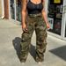 Distressed Camo Cargo Pants For Women | Oversized Streetwear Jeans With Multi-Pockets | Washed-Out Military Style (Camo/Grey, S-XXL)_ecoleips.com
