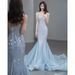 Blue French Style Halter Neck Mermaid Gown for Women Stunning Bridesmaid Dress Perfect for Toasting Art Exams Or Banquet Hostess_ecoleips.com