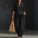 Spring Summer Women's Casual V Neck Pants Suit Loose Fitting Mid Sleeve Fashionable New Arrival_ecoleips.com