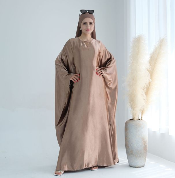 Women's Clothing Arabian Full Skirted Satin Dress Women's Formal Clothing Abaya Prayer Robe Muslim Fashion For Formal & Casual_ecoleips.com