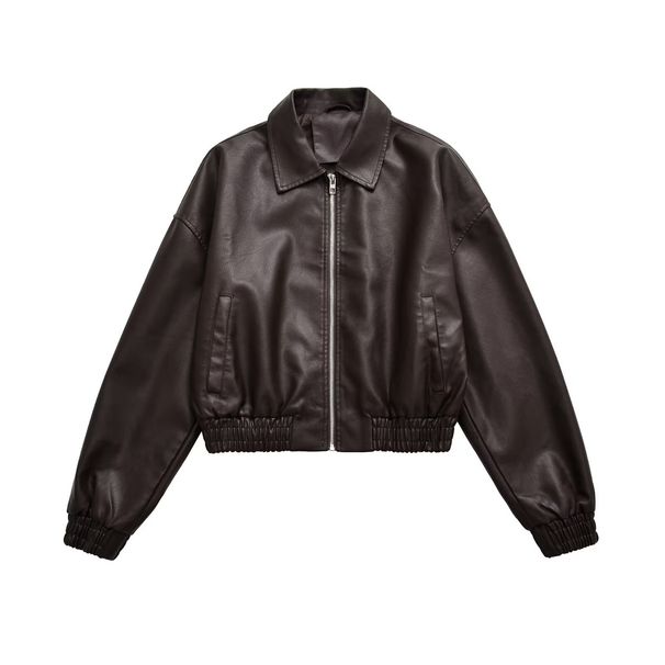 Women's Faux Leather Polo Collar Jacket – Stylish Autumn/Winter Outerwear For Casual & Office Wear (S-XL)_ecoleips.com