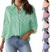 Women's Classic Striped Shirt Long Sleeved Button down Collared Office Work Top with Cuffs_ecoleips.com
