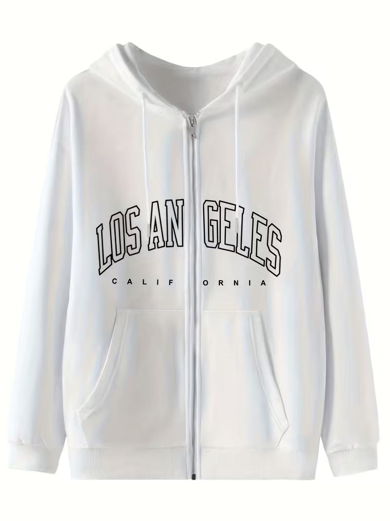 Women's Casual Loose Fitting Hooded Zip Up Cardigan Fleece Lined Top 5046 Print Autumn Winter European American Style_ecoleips.com