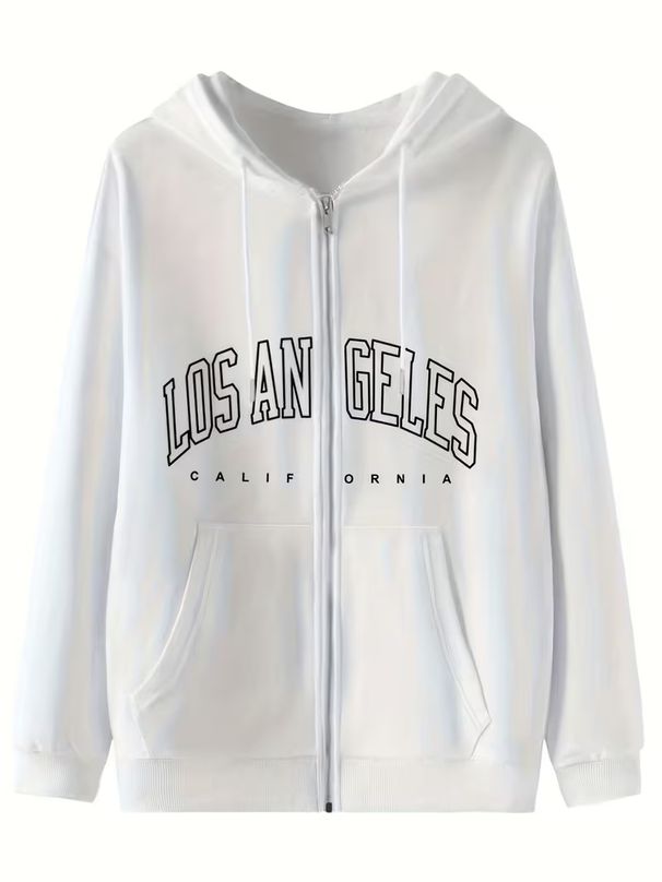 Women's Casual Loose Fitting Hooded Zip Up Cardigan Fleece Lined Top 5046 Print Autumn Winter European American Style_ecoleips.com