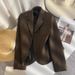 Coffee Color Herringbone Woolen For Women, Autumn Design Sense, Niche Street Style, Elegant Small Blazer_ecoleips.com