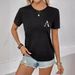 European American Women's Casual Black round Neck Short Sleeve T-Shirt Letter Print Sports Top Summer Fit True to Size_ecoleips.com