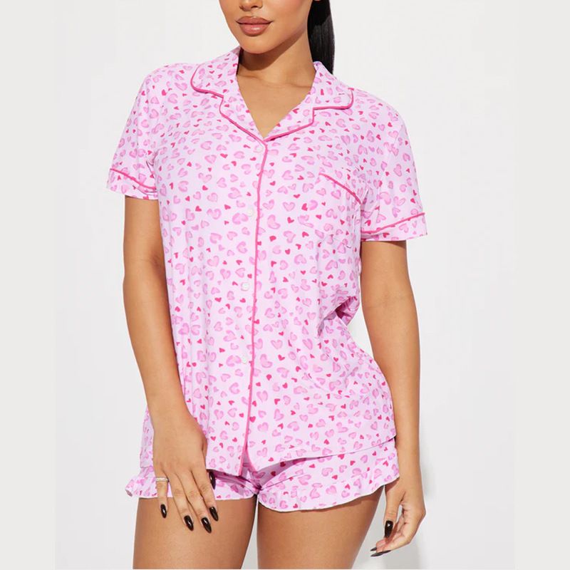 Women's Clothing Comfortable Home Short Sleeved Printed Shorts Suit_ecoleips.com