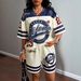Trendy Letter Graphic V-Neck Short Sleeve And Shorts Lounge Set For Women, Casual Two-Piece Outfit_ecoleips.com
