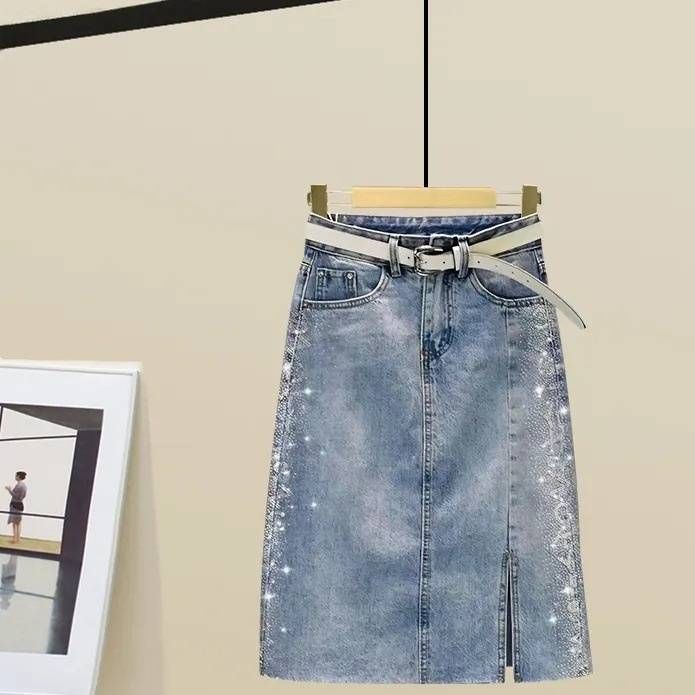 Women's Clothing new slim fit bow short sleeve + hot diamond split denim skirt ins_ecoleips.com
