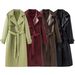 Trendy Slim-Fit Long Leather Trench Coat For Women – Double-Breasted, Waist-Cinching, Edgy Chic Jacket (Black/Brown/Green/Burgundy)_ecoleips.com