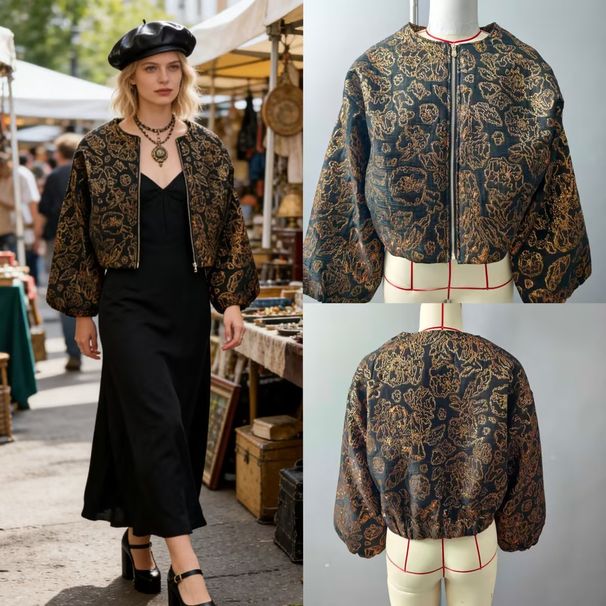 Women's Clothing Women's Retro Gold Jacquard Jacket Fashion High End European And American Style Clothing Long Sleeve For Formal & Casual_ecoleips.com
