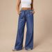 Women's High Waist Drawstring Wide Leg Jeans - Soft Cotton Casual Loose Fit Trousers For Summer (Blue, Sizes 25-30)_ecoleips.com