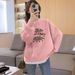 Women's round Neck Fleece Lined Thick Sweatshirt Jacket Autumn Winter 2023 High End Petite American Style Loose Top_ecoleips.com