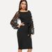 Elegant Women Dress Lace Flower Applique Contrast Mesh Sleeve Matching Form Belted Solid Mini Dress Streetwear Party Dresses_ecoleips.com