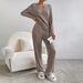 Women's Clothing Two Piece Suit Fashion Casual Straight Pants Temperament Loose V Neck Pit Striped Knitted Suit_ecoleips.com