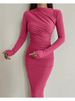 Women Elegant Solid Black Bodycon Maxi Dress Long Sleeve Lady O-neck Evening Party Vestidos Robe_ecoleips.com